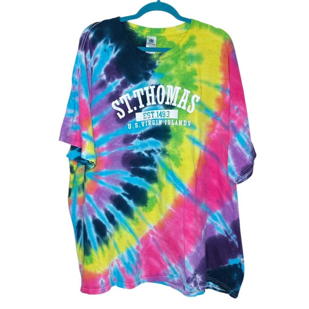 Colortone Men's 4XL Rainbow Tie Dye St. Thomas U.S. Virgin‎ Islands Cotton Tee